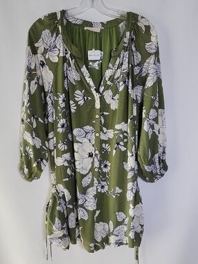 ILLA ILLA Olive Green Floral Romper with Blue & Ivory Floral Pattern